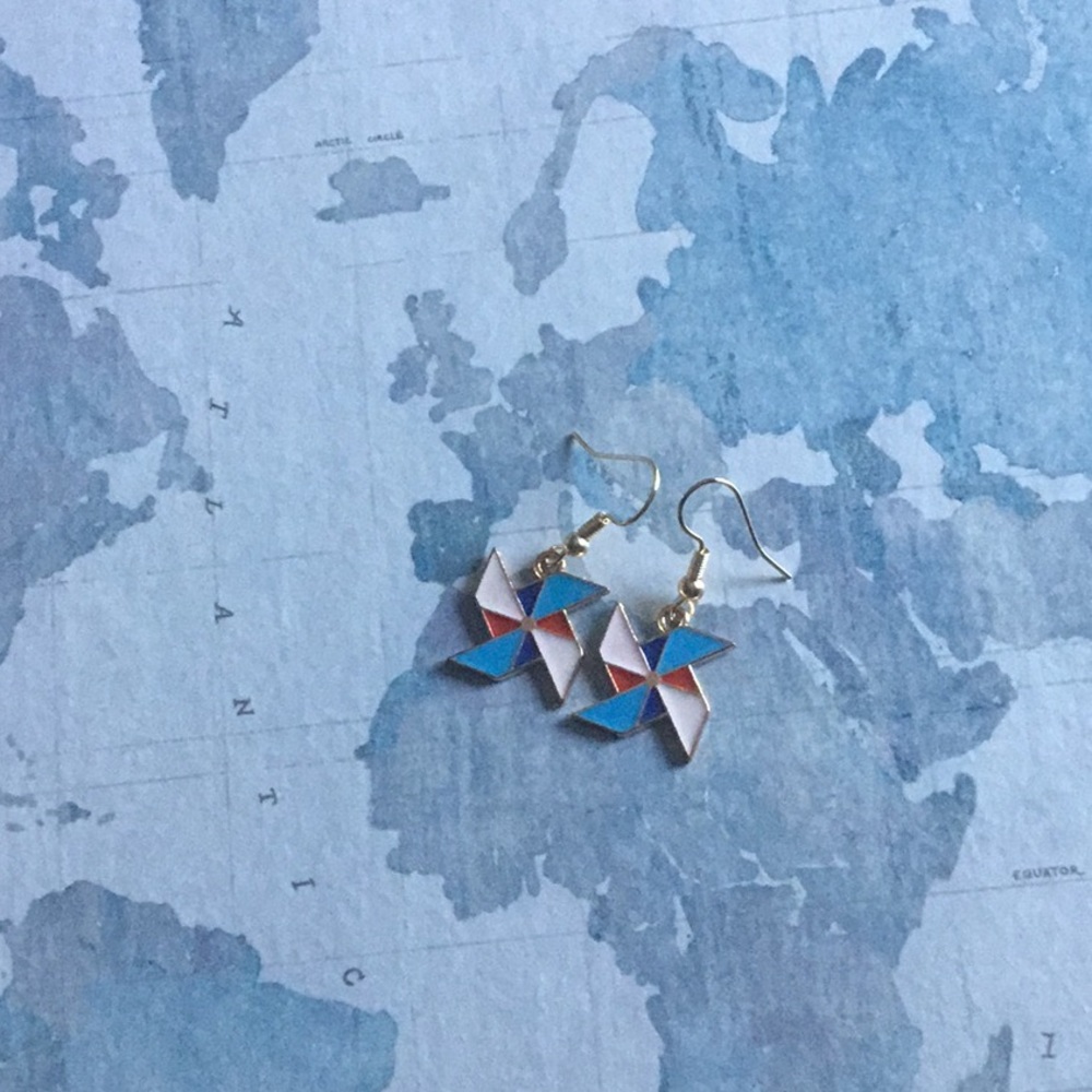 Enamel pinwheel earrings - handmade